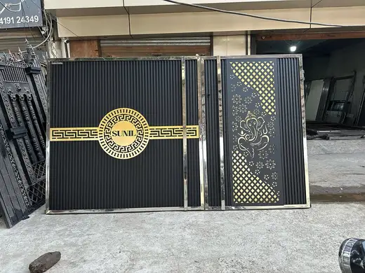 Gate with name plate and Ganesha panel