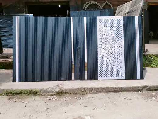 Gate with white jaali panel