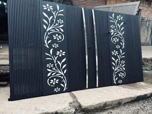 Main gate with floral laser strips